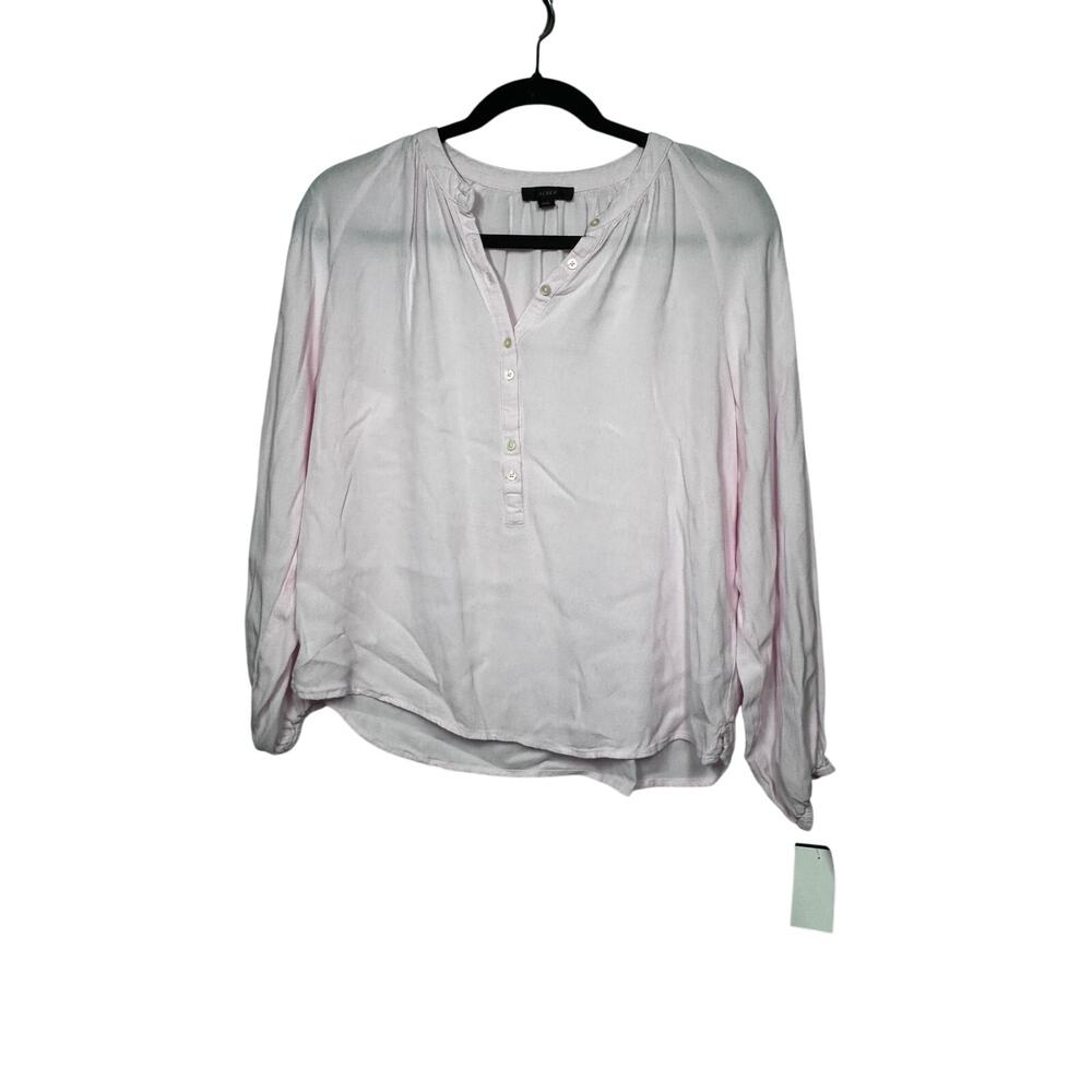 J.Crew Drapey Popover Blouse Top Pink Button Front Pleats Long Sleeve Sz XS